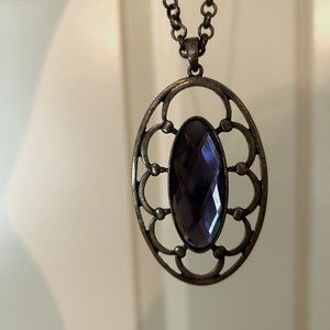 Purple Cameo Vintage Gold Look Necklace